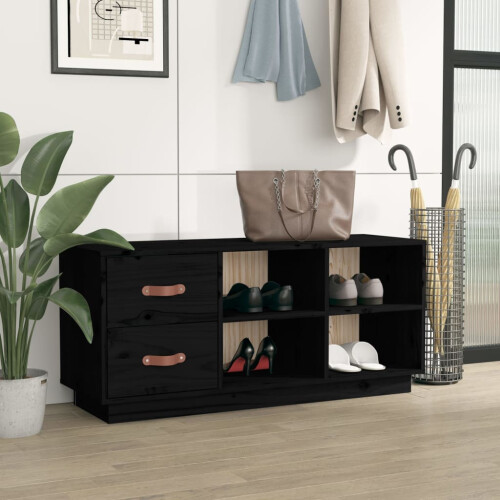 Berkfield Shoe Bench Black 100x34x45 cm Solid Wood Pine 2