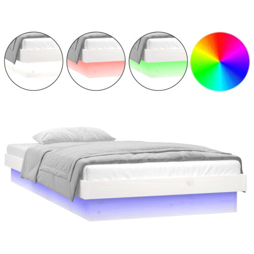 Berkfield LED Bed Frame without Mattress White Single Solid Wood 1