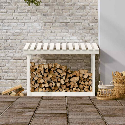 Berkfield Firewood Rack White 108x64.5x78 cm Solid Wood Pine 2