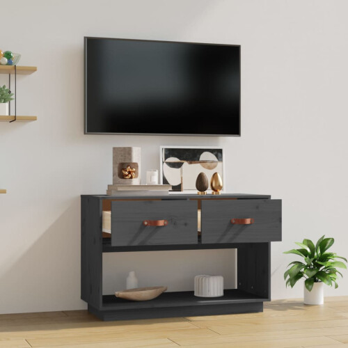 Berkfield TV Cabinet Grey 90x40x60 cm Solid Wood Pine 2