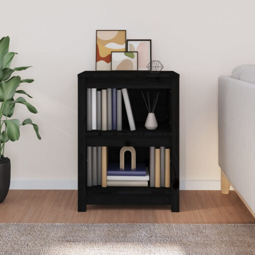 Berkfield Book Cabinet Black 50x35x68 cm Solid Wood Pine 2