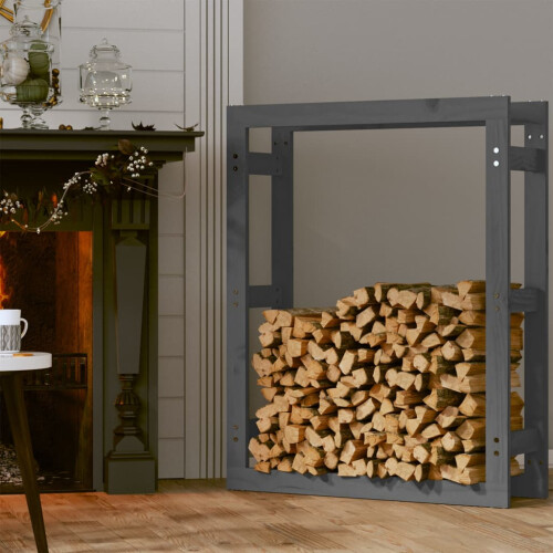 Berkfield Firewood Rack Grey 80x25x100 cm Solid Wood Pine 2
