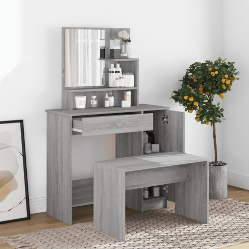 Berkfield Dressing Table with Mirror Grey Sonoma 86.5x35x136 cm 2