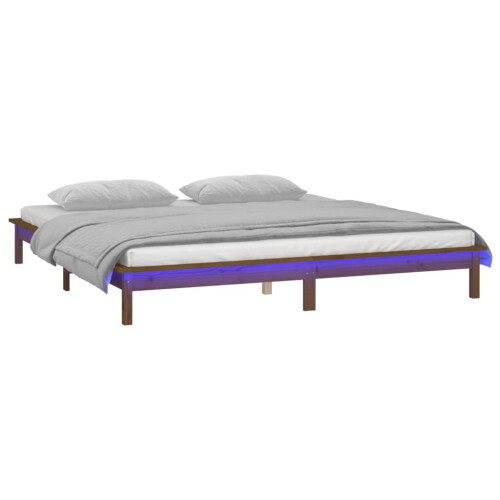 Berkfield LED Bed Frame without Mattress Honey Brown 120x190cm  Solid Wood 2