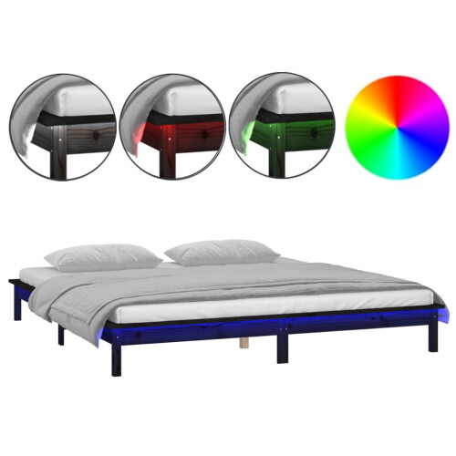 Berkfield LED Bed Frame without Mattress Black 120x190 cm Small Double  Solid Wood 1