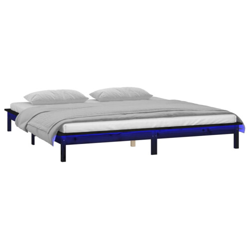 Berkfield LED Bed Frame without Mattress Black 120x190 cm Small Double  Solid Wood 2