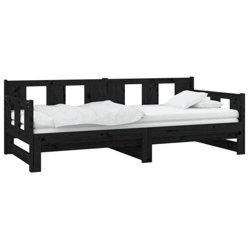 Berkfield Pull-out Day Bed without Mattress Black Solid Wood Pine 2x cm 2