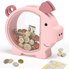 Pink Piggy Bank for Kids, Unbreakable Wooden Coin Bank for Girls with Name Engraving