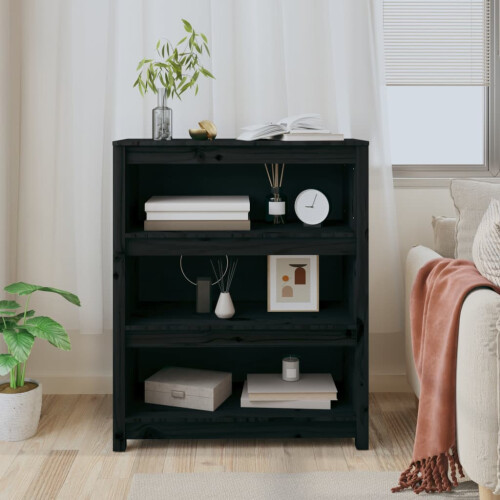 Berkfield Book Cabinet Black 80x35x97 cm Solid Wood Pine 2
