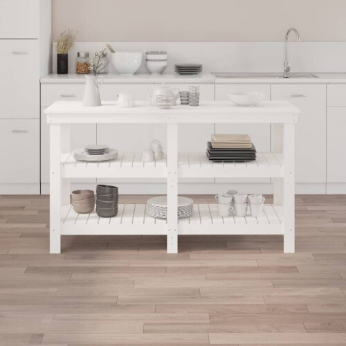 Berkfield Work Bench White 142.5x50x80 cm Solid Wood Pine 2