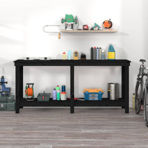 Berkfield Work Bench Black 180x50x80 cm Solid Wood Pine 2