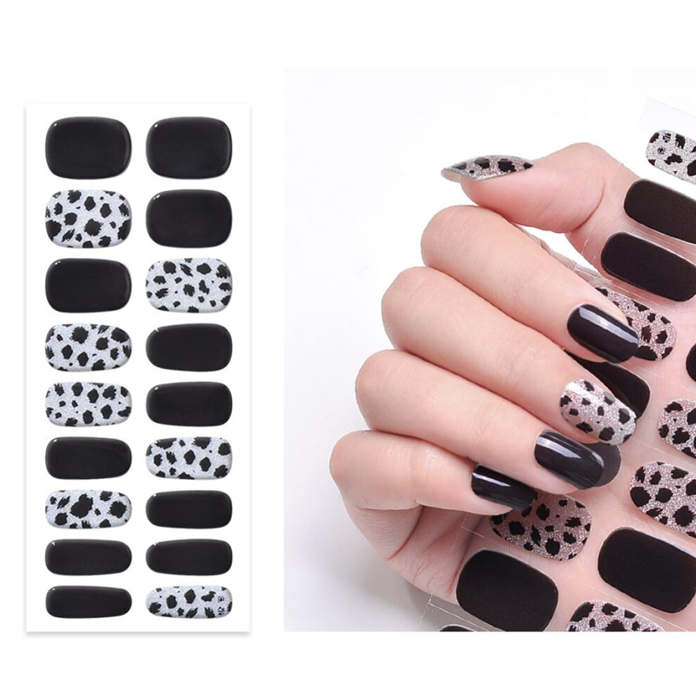 Semi Cured Gel Nail Strips Set of 24 Chic Cow Design Salon Quality Waterproof Peel and Stick Gel Wraps