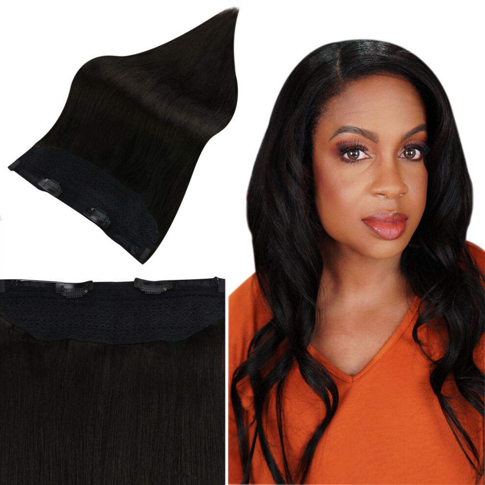 Unisex 18 Inch Remy Human Hair Wire Extensions For Women Invisible Adjustable Fish Line Hairpiece Seamless Natural Blend