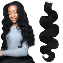 24 Inch Natural Black Body Wave Tape In Remy Human Hair Extensions for Volume and Length