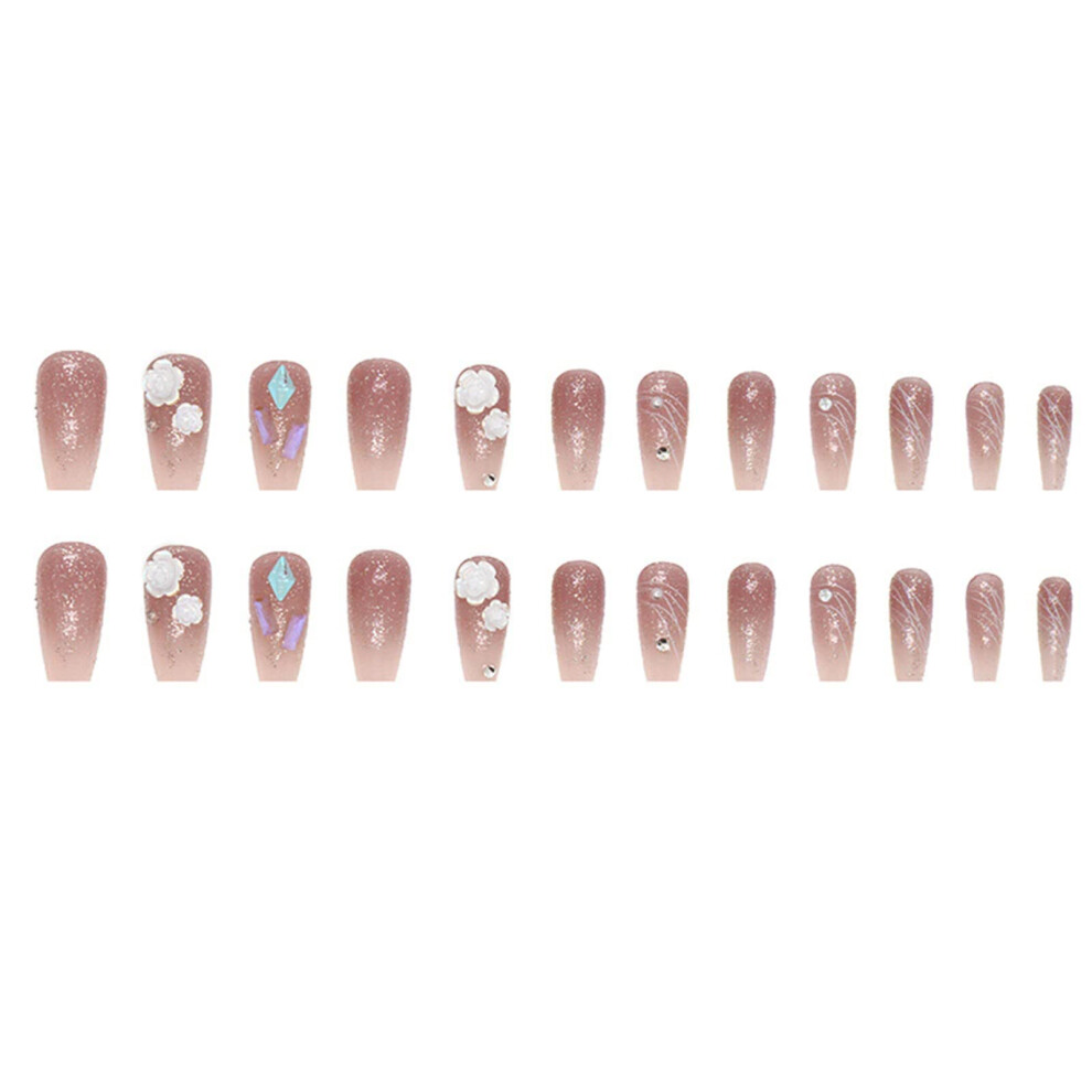Pink Semicured Gel Nail Stickers French Tip Press On Nails Round Instant Salon Manicure