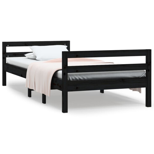 Berkfield Bed Frame without Mattress Black 75x190 cm Small Single Solid Wood Pine 1