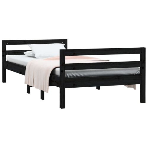 Berkfield Bed Frame without Mattress Black 75x190 cm Small Single Solid Wood Pine 2