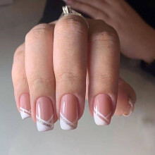 Chrome French Tip Press On Nails Set, Short Square Gel Acrylic Fake Nails with Salon Shine and Natural Fit