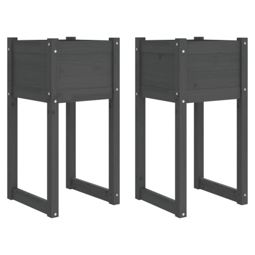 Berkfield Planters 2 pcs Grey 40x40x81 cm Solid Wood Pine 1