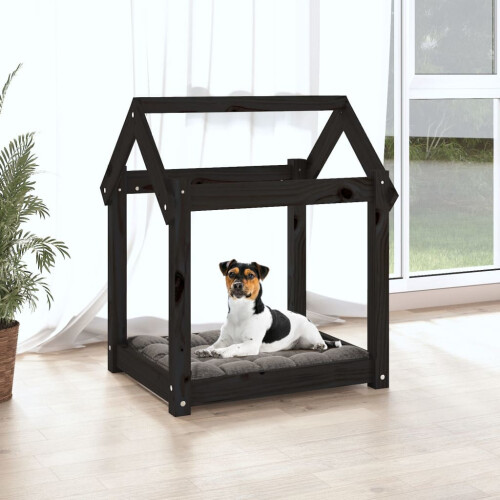 Berkfield Dog Bed Black 61x50x70 cm Solid Wood Pine 2