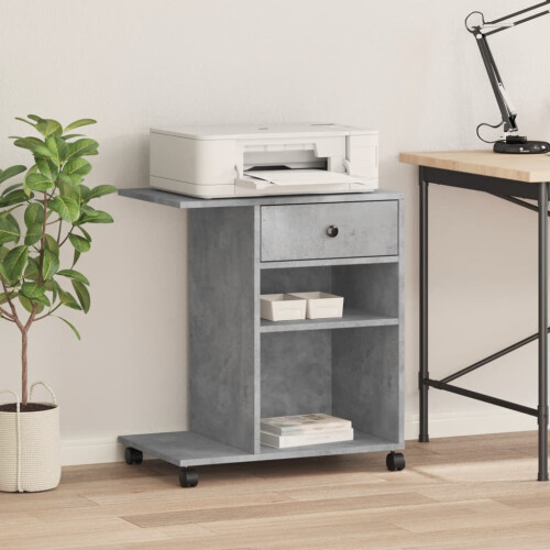 Berkfield Printer Stand with Wheels Concrete Grey 60x40x68.5 cm 2