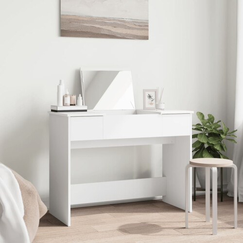 Berkfield Dressing Table with Mirror White 100x45x76 cm 2