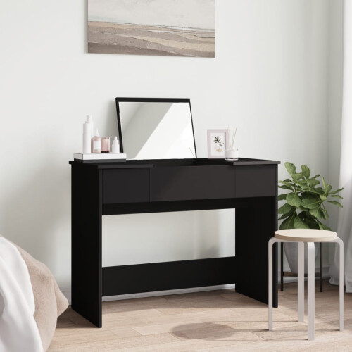 Berkfield Dressing Table with Mirror Black 100x45x76 cm 2