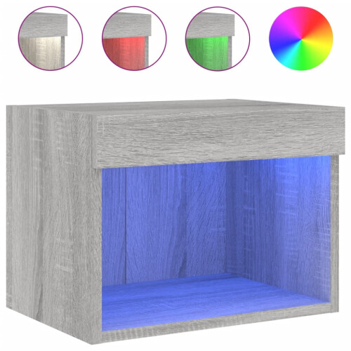 Berkfield Bedside Cabinet with LED Lights Wall-mounted Grey Sonoma 1