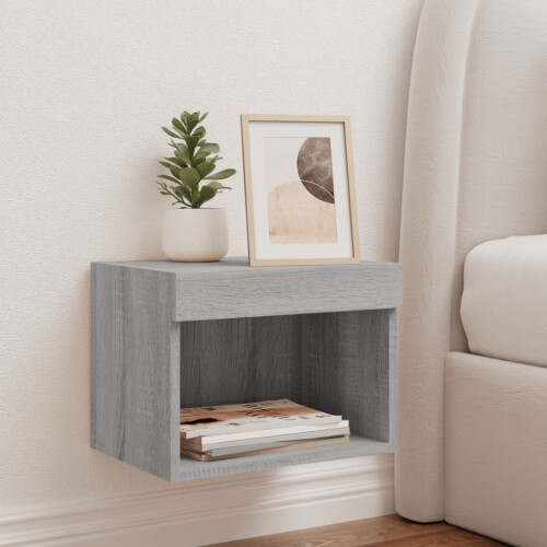 Berkfield Bedside Cabinet with LED Lights Wall-mounted Grey Sonoma 2
