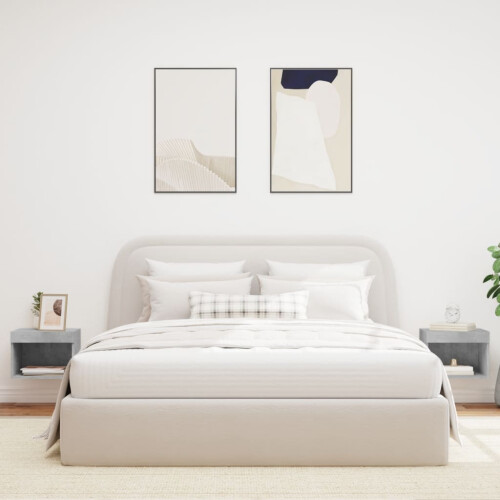 Berkfield Bedside Cabinets with LED Lights Wall-mounted 2 pcs Concrete Grey 2
