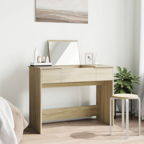 Berkfield Dressing Table with Mirror Sonoma Oak 100x45x76 cm 2