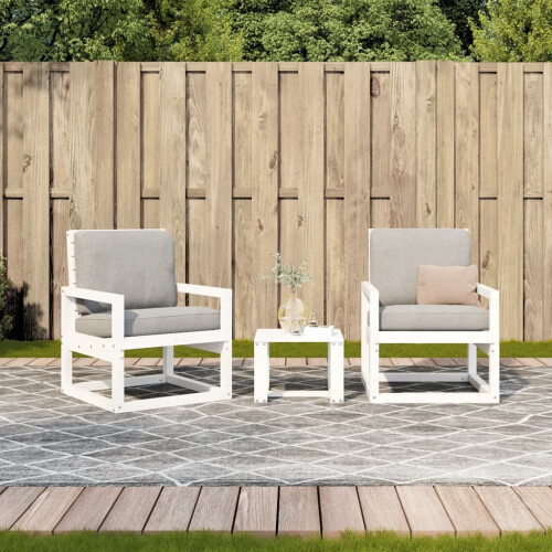 Berkfield 3 Piece Garden Lounge Set White Solid Wood Pine 2