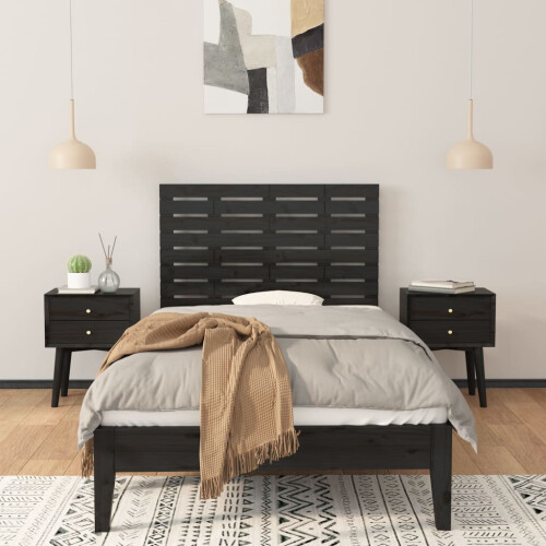 Berkfield Wall Headboard Black 106x3x63 cm Solid Wood Pine 2
