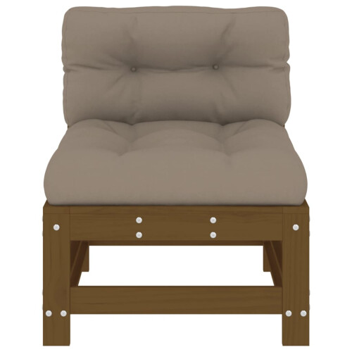 Berkfield Middle Sofa with Cushions Honey Brown Solid Wood Pine 2