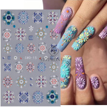 5D Nail Art Stickers Set of 8, Embossed Floral Self Adhesive White Flower Nail Decals for DIY Manicure