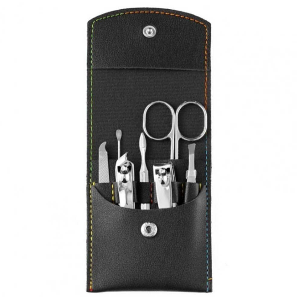 7 Piece Stainless Steel Manicure Pedicure Set with Precise Trimming Control and Compact Travel Case