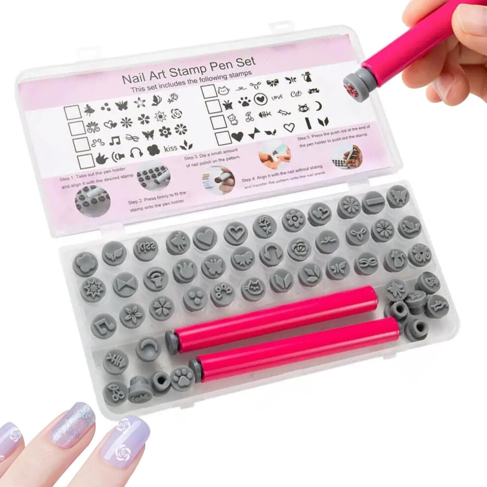Nail Art Stamp Pen Set 48PCS with Precise Silicone Stamping for DIY Flower Butterfly Designs