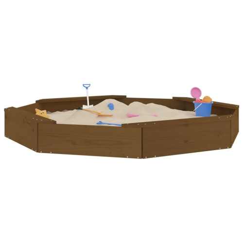 Berkfield Sandbox with Seats Honey Brown Octagon Solid Wood Pine 2
