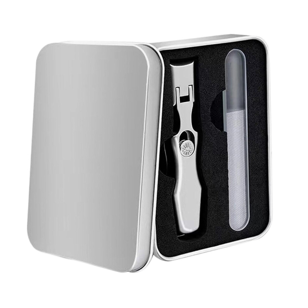 Stainless Steel Nail Clipper Set 2 in 1 Design with File and Trimmer, Curved Jaw Precision Silvery