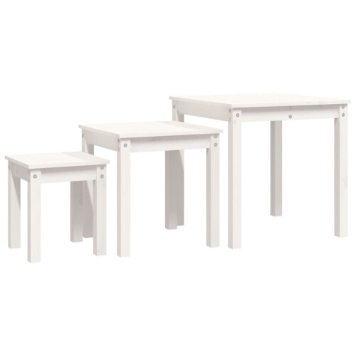 Berkfield Nesting Tables 3 pcs White Solid Wood Pine 1