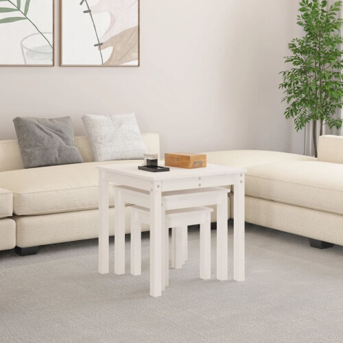 Berkfield Nesting Tables 3 pcs White Solid Wood Pine 2