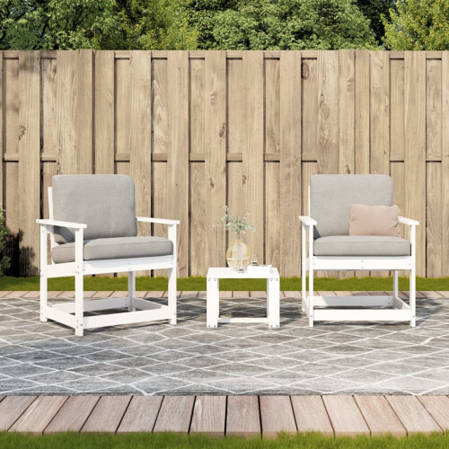 Berkfield 3 Piece Garden Lounge Set White Solid Wood Pine 2