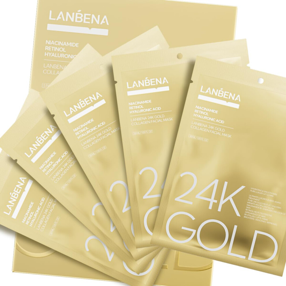 Gold 24K Face Mask With Hyaluronic Acid Collagen For Deep Hydration Wrinkle Reduction Firming Boost