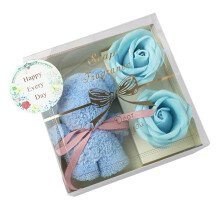 Mother's Day Gift Set Blue Towel Bear and Soap Flower Box, Ready‑to‑Gift Unique Gifts for Mom