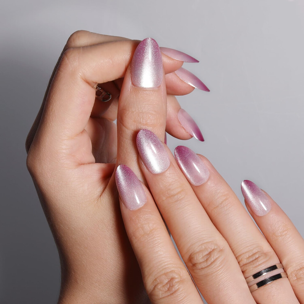 Pink,White Ombre Pink To White Press On Nails Set, Glossy Almond Shape With Sparkling Gradient, Longlasting 24Pcs Salonstyle Manicure For Women