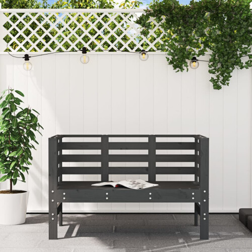 Berkfield Garden Bench Grey 111.5x53x71 cm Solid Wood Pine 2