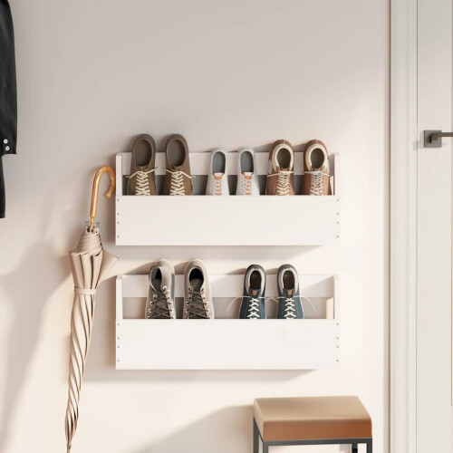 Berkfield Wall-mounted Shoe Racks 2 pcs White 59x9x23 cm Solid Wood Pine 2