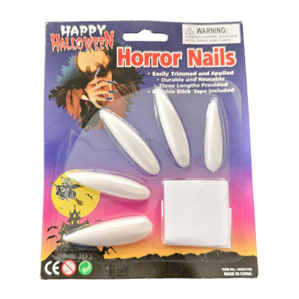 White Halloween Press On Nails Set Elongated Gothic Fake Nails Easy Presson Application Instant Costume Transformation