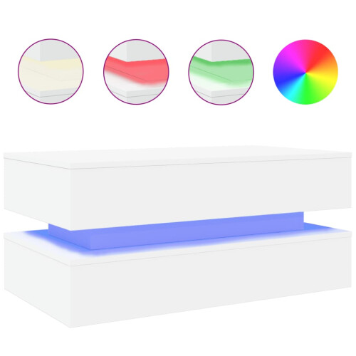 Berkfield Coffee Table with LED Lights White 90x50x40 cm 1