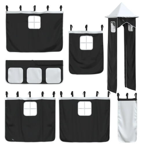 Berkfield Curtains for Loft Bed with Tower White and Black Polyester 2